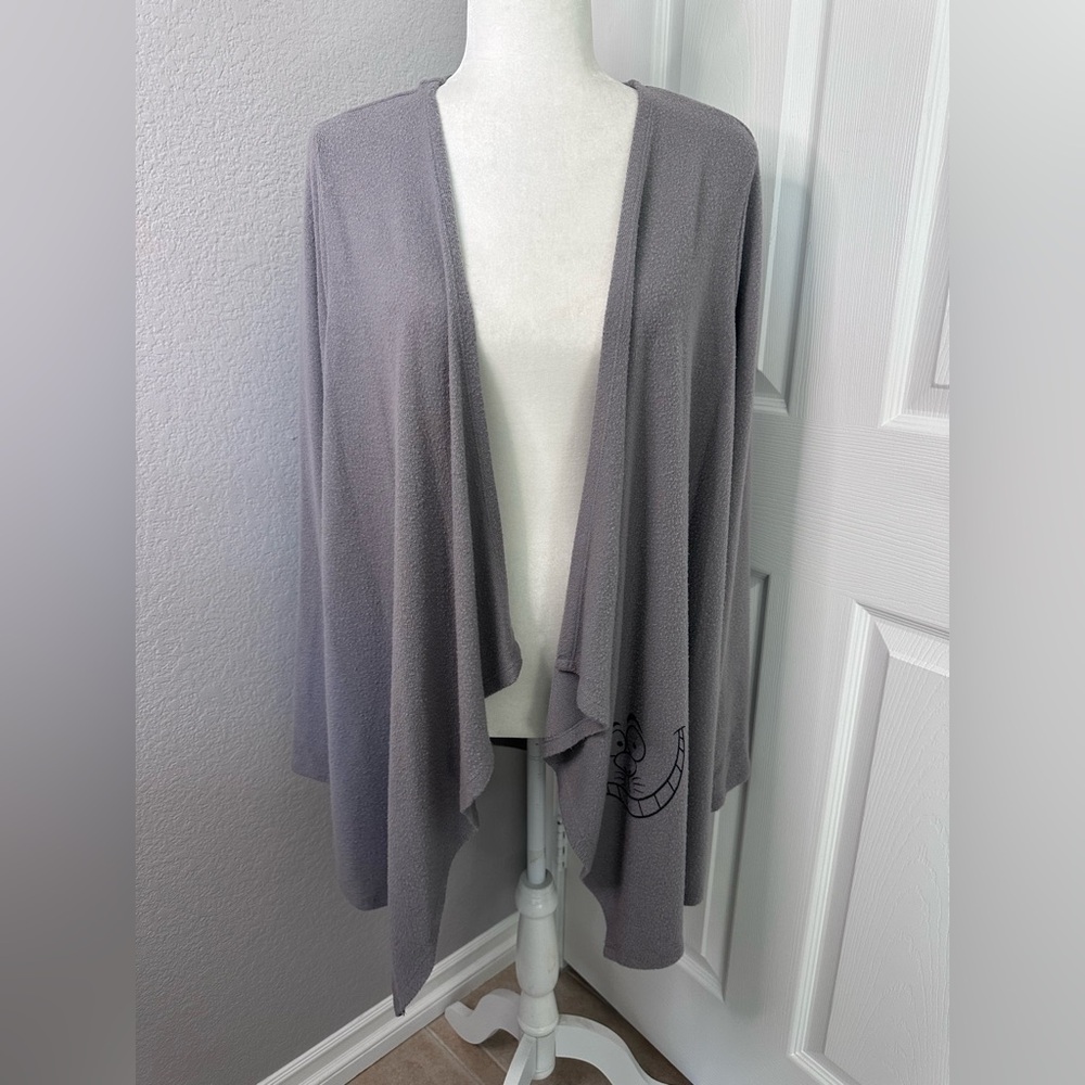 Torrid Disney Alice In Wonderland Cheshire Cat Grey Hacci Drape Front Cardigan